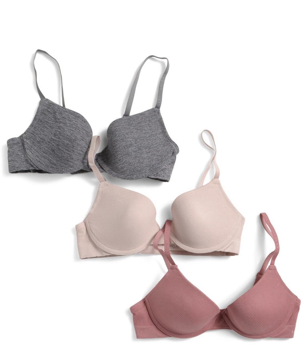NWT Laura Ashley 3 Pack Ribbed Seamless Molded Bras 36C Pink Gray